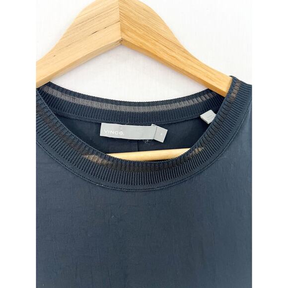 VINCE Black Ribbed Trim Collar Shift Dress Medium T-Shirt Shirt Dress Minimalist - Picture 5 of 8